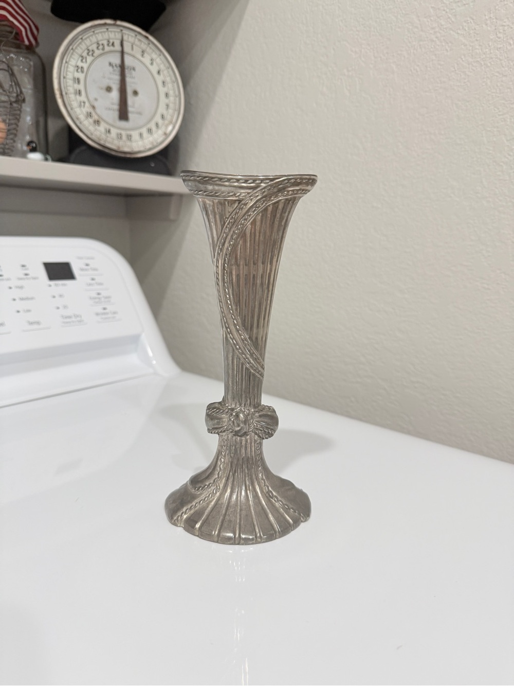 Vintage Silver Fluted Bud Vase with Rope Bow Design - Picture 4 of 15